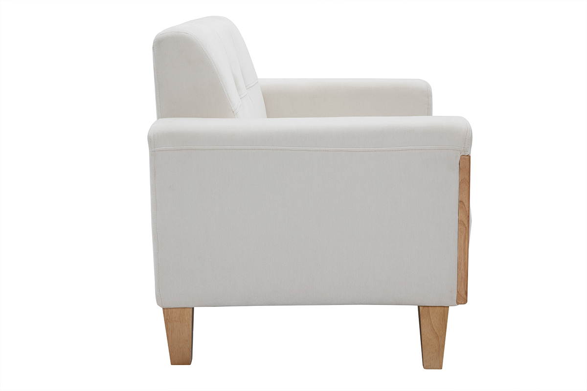 Canap scandinave 2 places en tissu effet velours blanc cass et bois clair FJORD