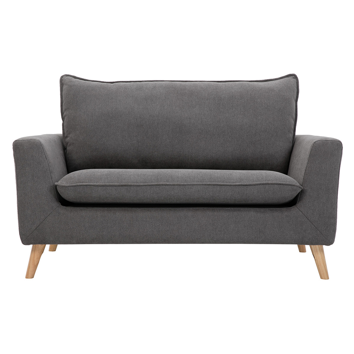 Canapé scandinave 2 places en tissu effet velours gris clair et bois clair JONAS