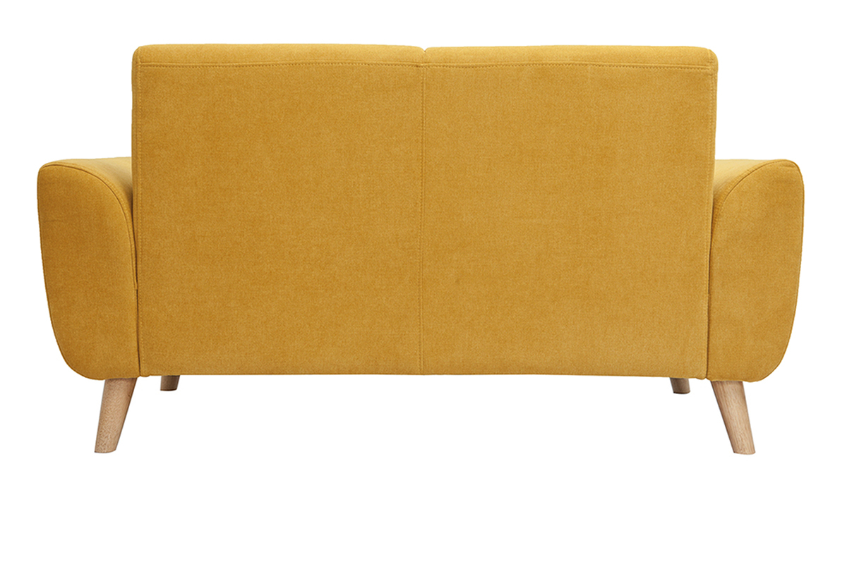 Canap scandinave 2 places en tissu effet velours jaune moutarde et bois clair EKTOR