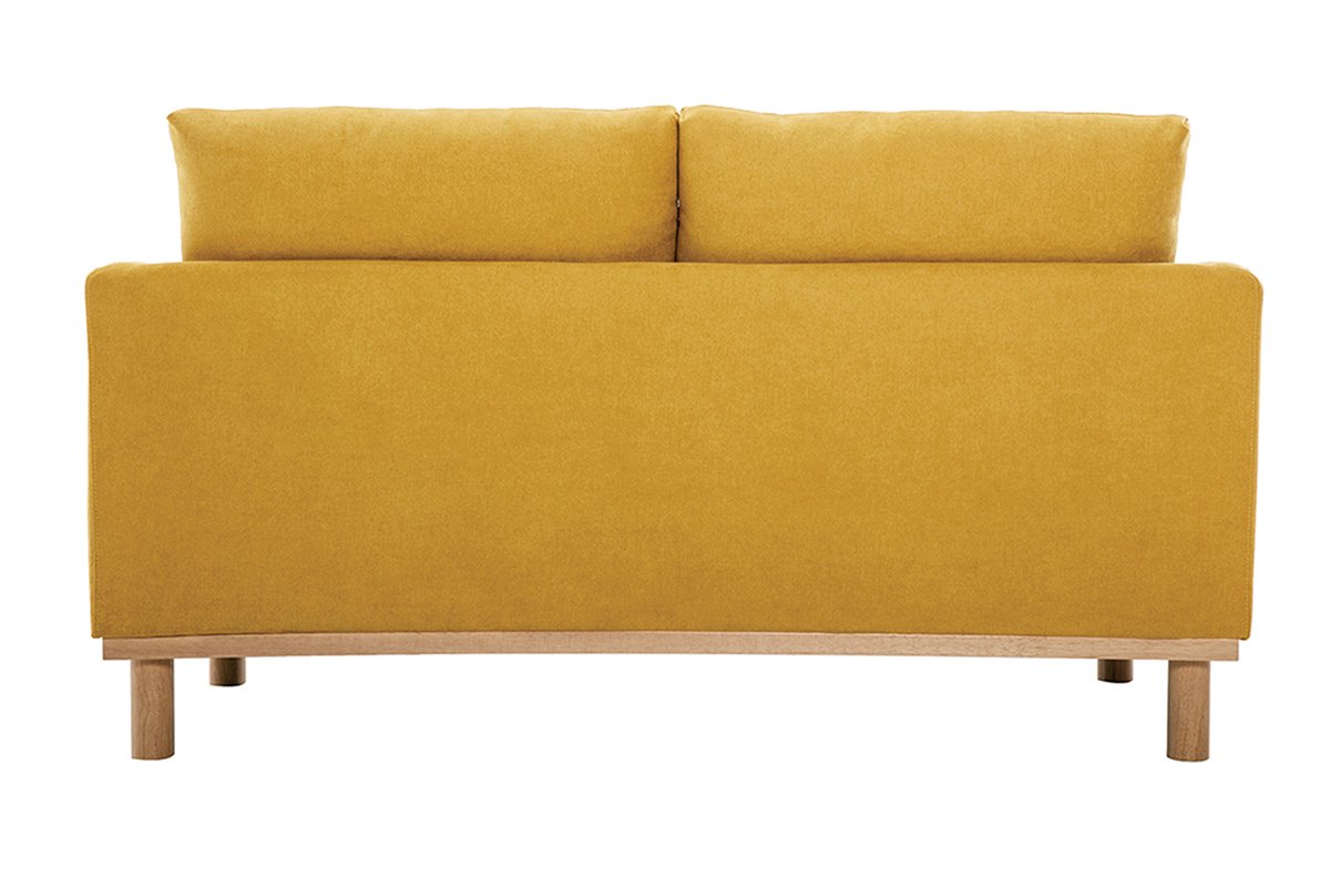 Canap scandinave 2 places en tissu effet velours jaune moutarde et bois clair HOBART