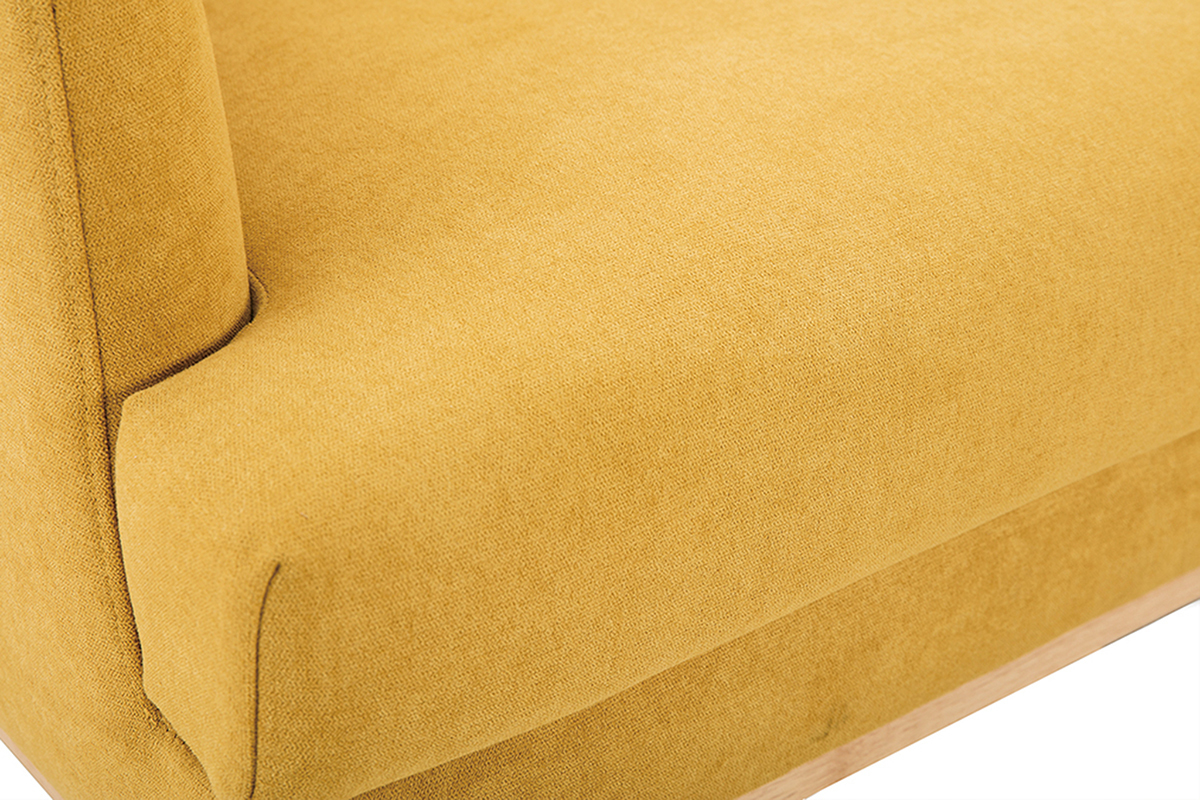 Canap scandinave 2 places en tissu effet velours jaune moutarde et bois clair HOBART