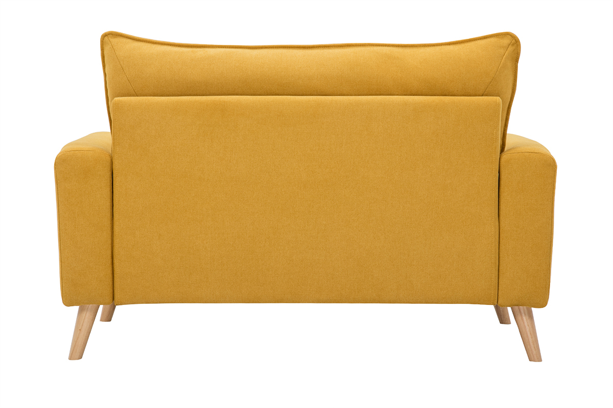 Canap scandinave 2 places en tissu effet velours jaune moutarde et bois clair JONAS