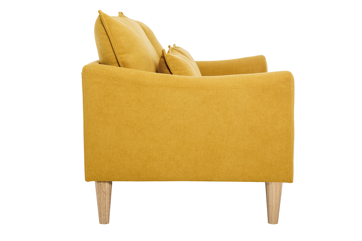 Canap scandinave 2 places en tissu effet velours jaune moutarde et bois clair KATE