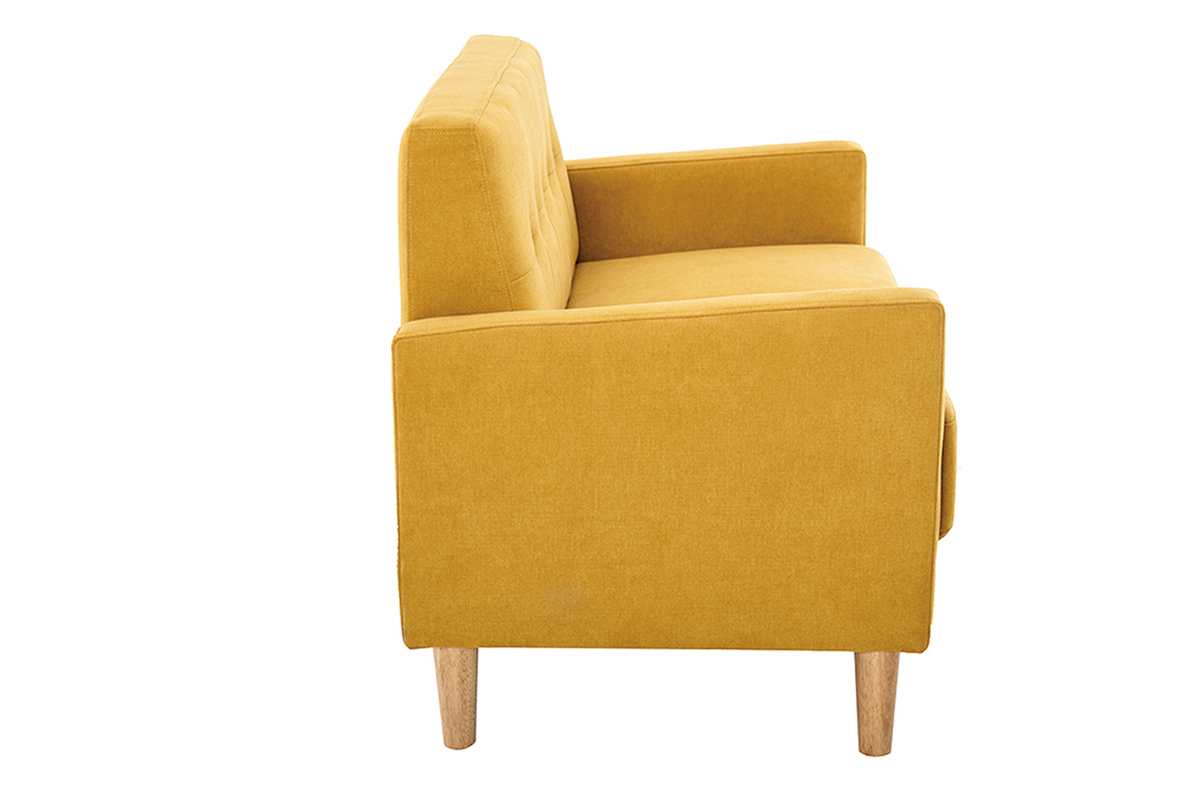 Canap scandinave 2 places en tissu effet velours jaune moutarde et bois clair MOON