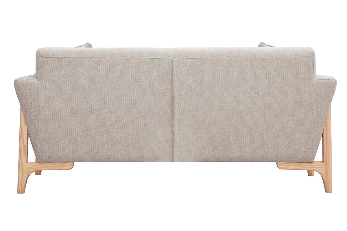 Canap scandinave 2 places en tissu effet velours textur beige et bois clair ASAKO