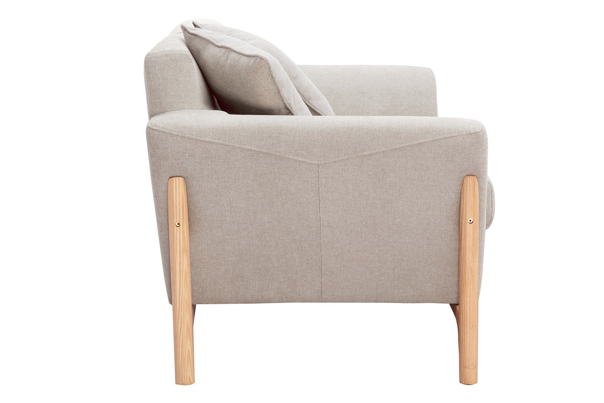 Canap scandinave 2 places en tissu effet velours textur beige et bois clair ASAKO