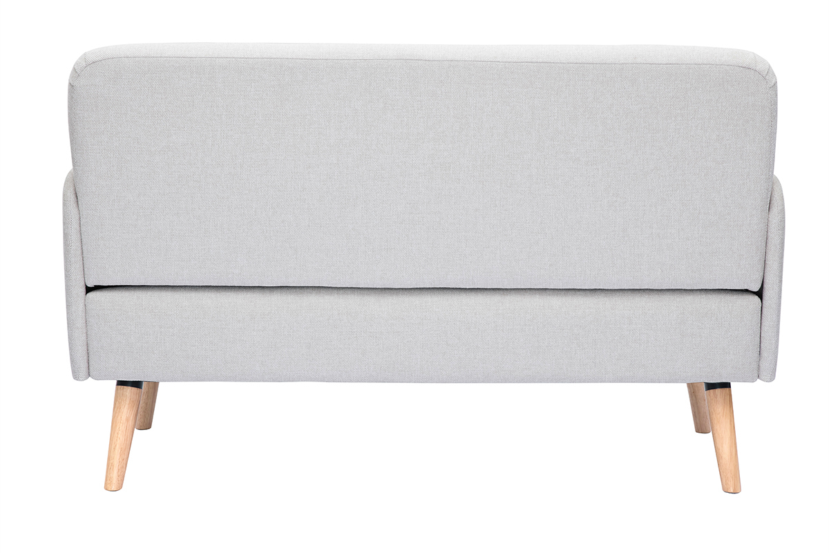 Canap scandinave 2 places en tissu effet velours textur beige et bois clair ISKO