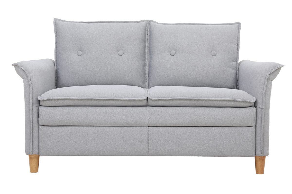 Canap scandinave 2 places en tissu gris clair et bois clair CLIFF