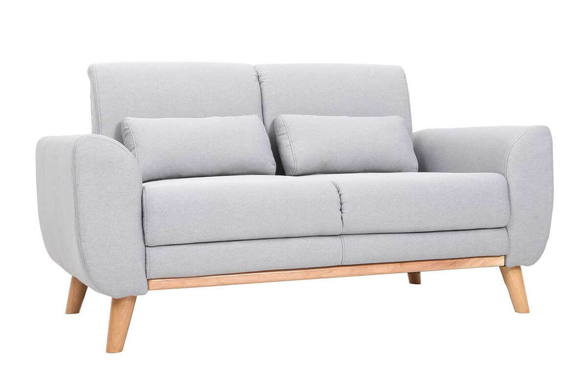 Canap scandinave 2 places en tissu gris clair et bois clair EKTOR