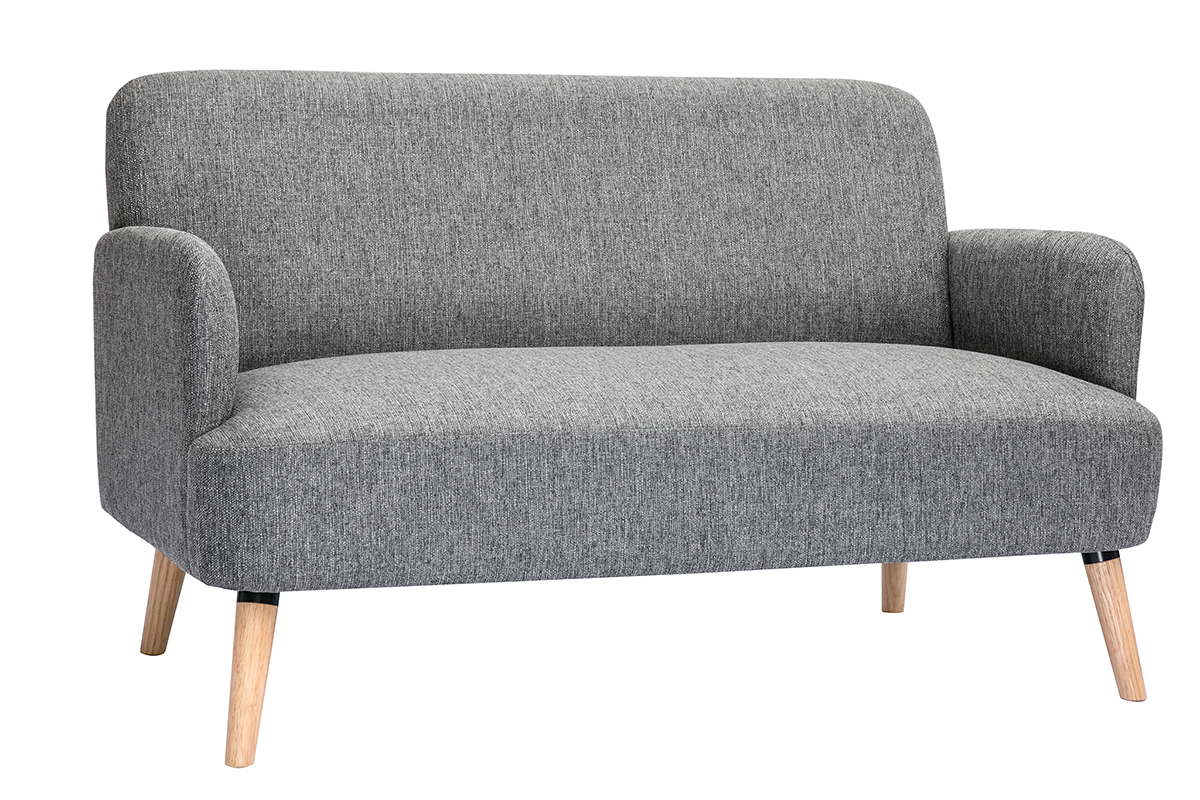 Canap scandinave 2 places en tissu gris clair et bois clair ISKO