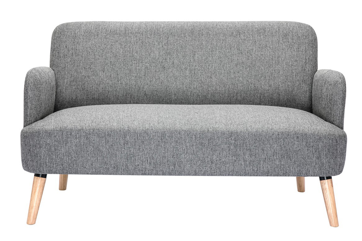 Canap scandinave 2 places en tissu gris clair et bois clair ISKO