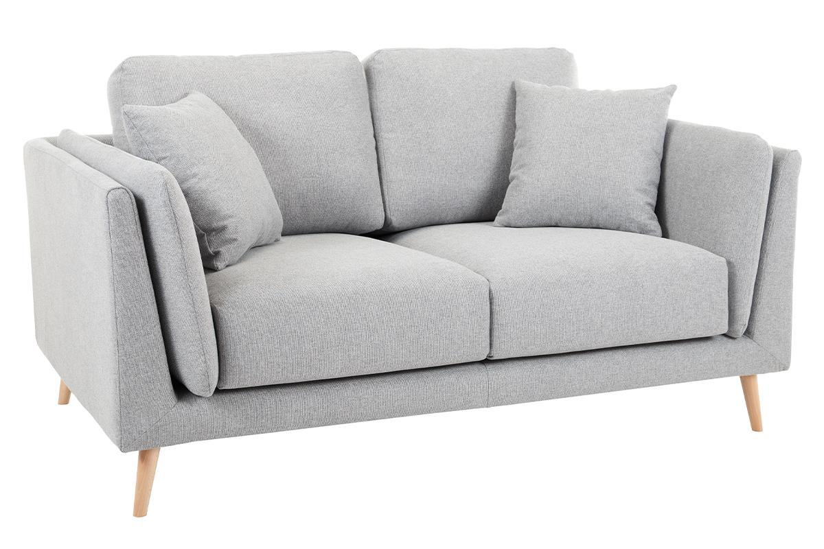 Canap scandinave 2 places en tissu gris clair et bois clair VOGUE