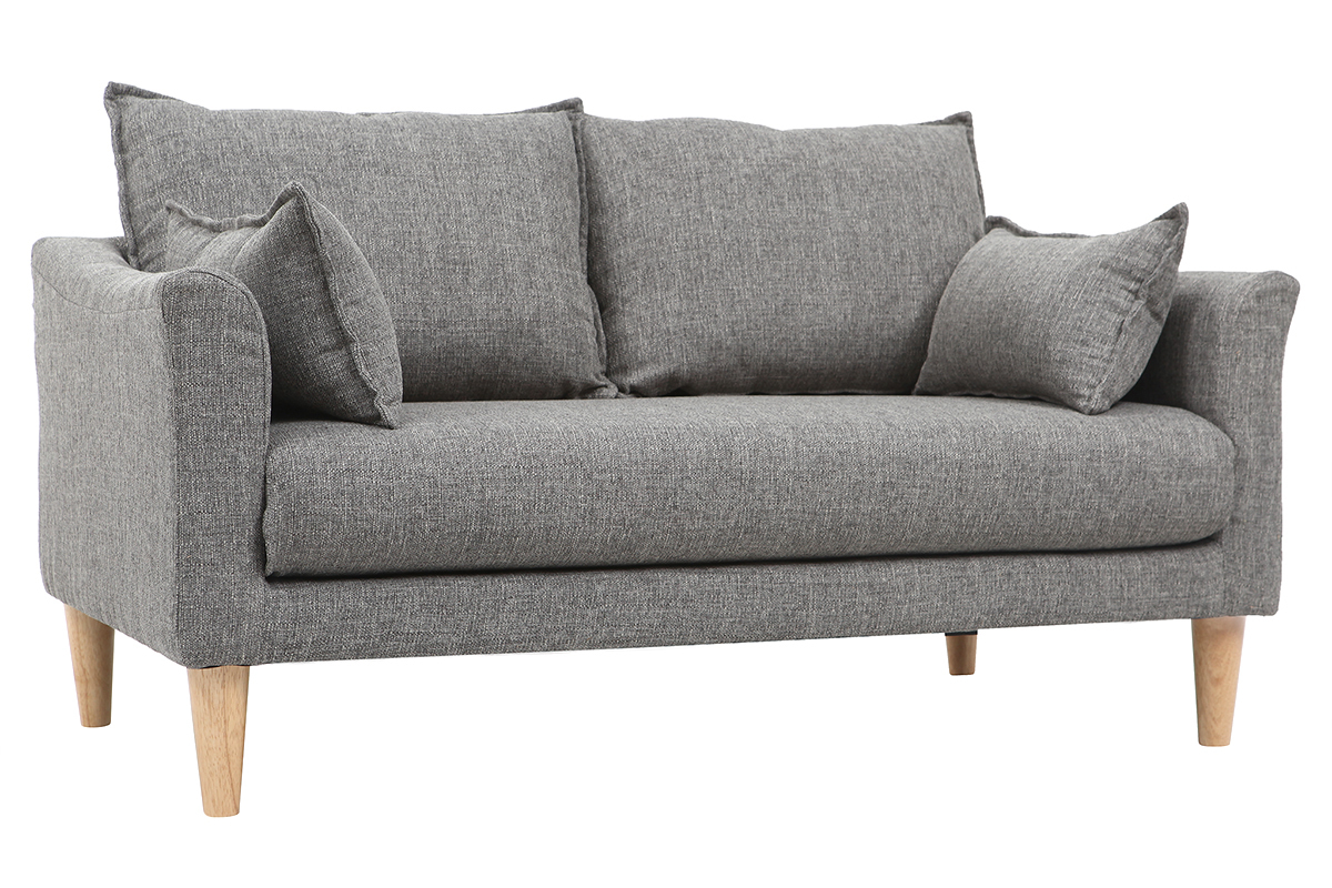 Canap scandinave 2 places en tissu gris et bois clair KATE