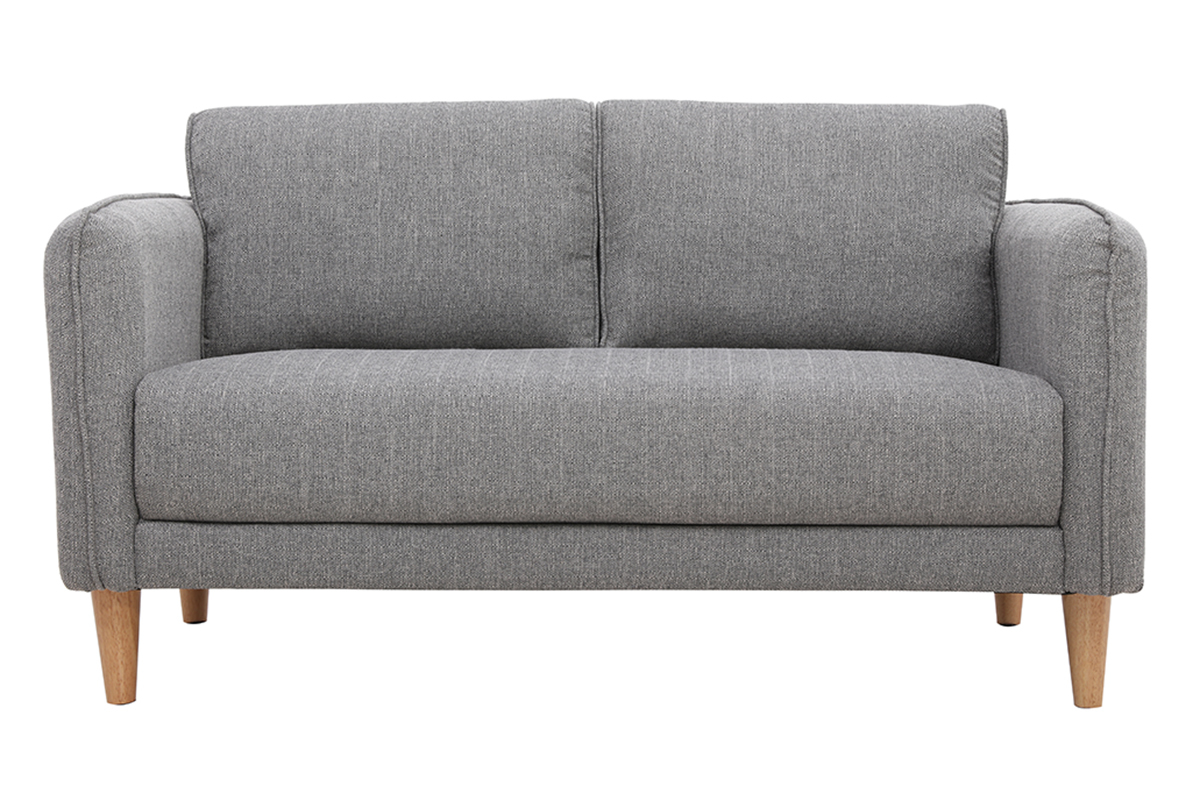 Canap scandinave 2 places en tissu gris et bois clair KURT