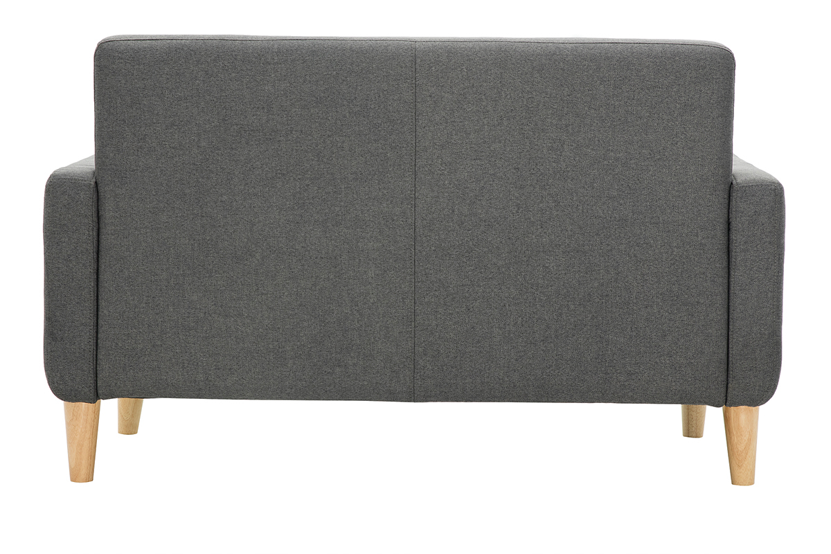 Canap scandinave 2 places en tissu gris fonc et bois clair LUNA