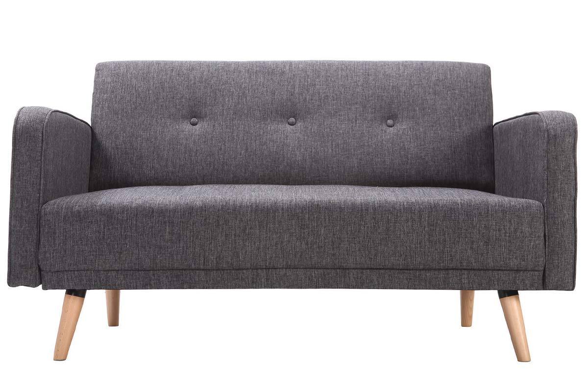 Canap scandinave 2 places en tissu gris fonc et bois clair ULLA