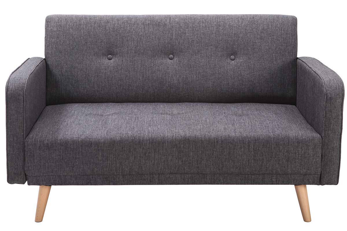 Canap scandinave 2 places en tissu gris fonc et bois clair ULLA