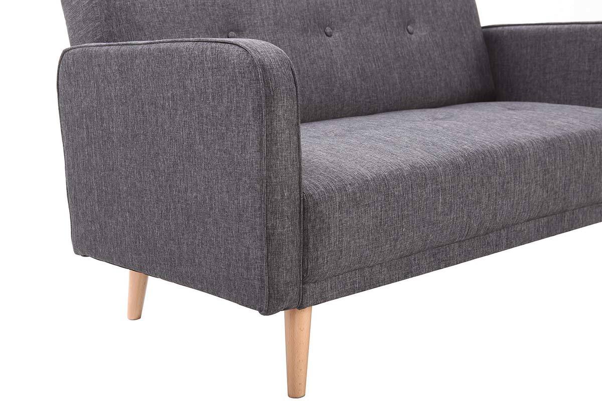 Canap scandinave 2 places en tissu gris fonc et bois clair ULLA