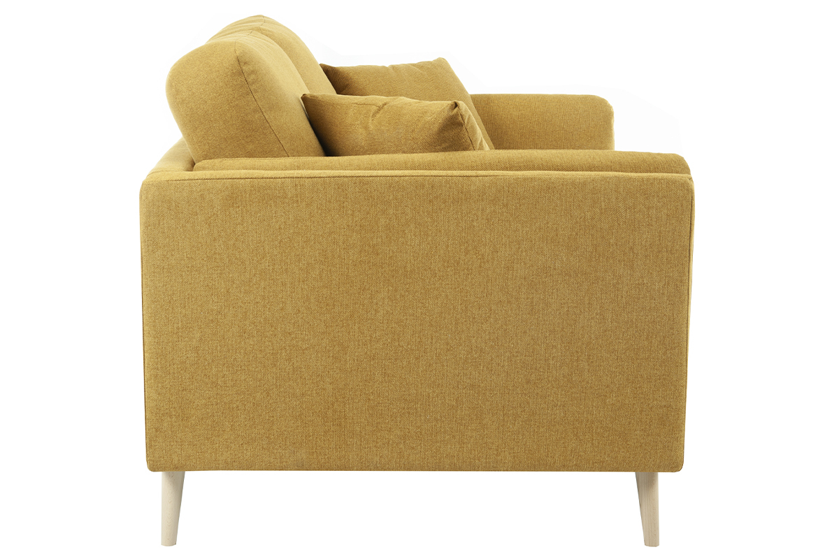 Canap scandinave 2 places en tissu jaune cumin et bois clair VOGUE