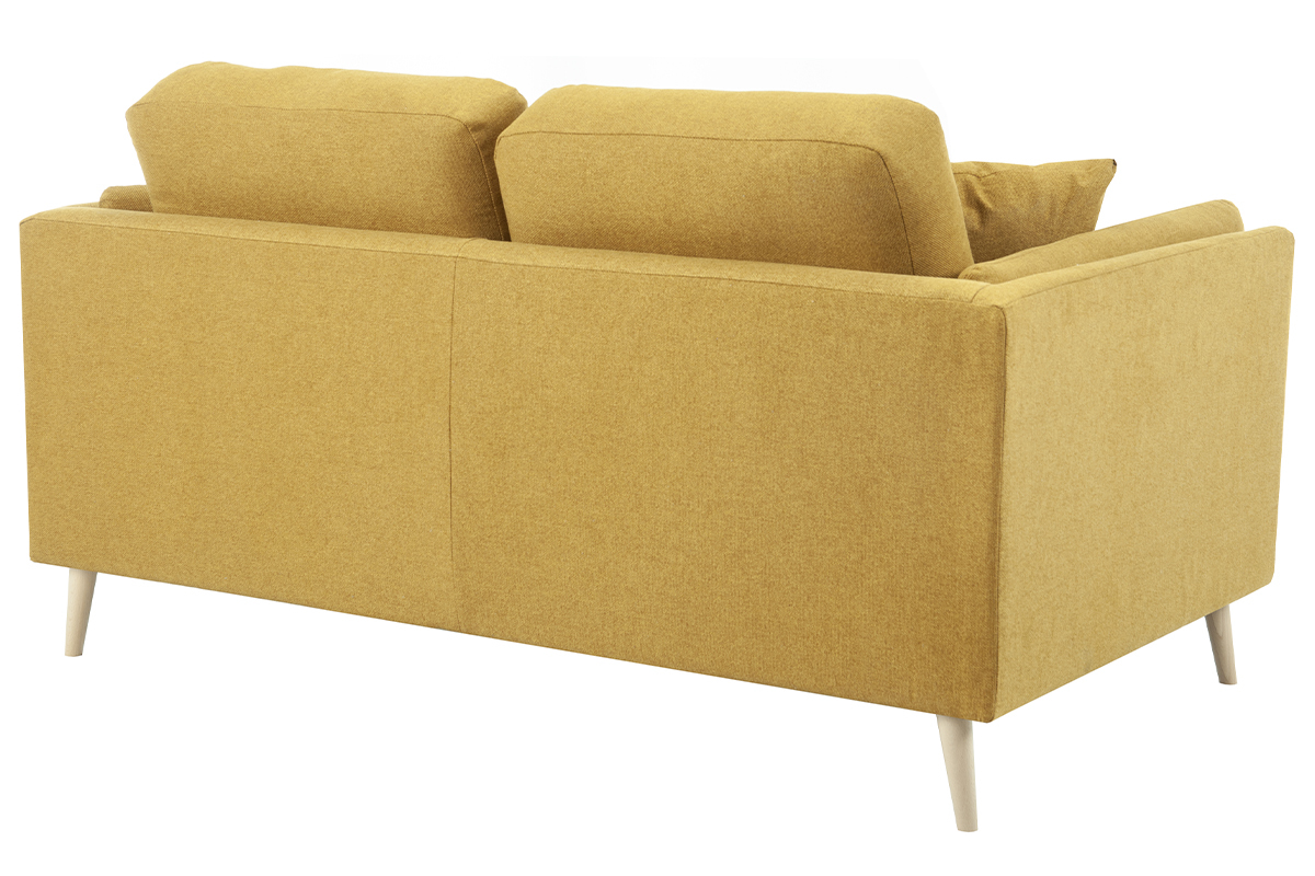 Canap scandinave 2 places en tissu jaune cumin et bois clair VOGUE