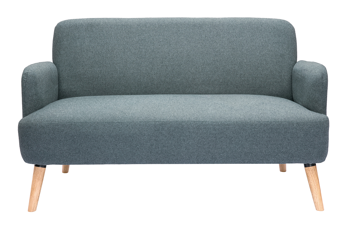 Canap scandinave 2 places en tissu vert de gris et bois clair ISKO