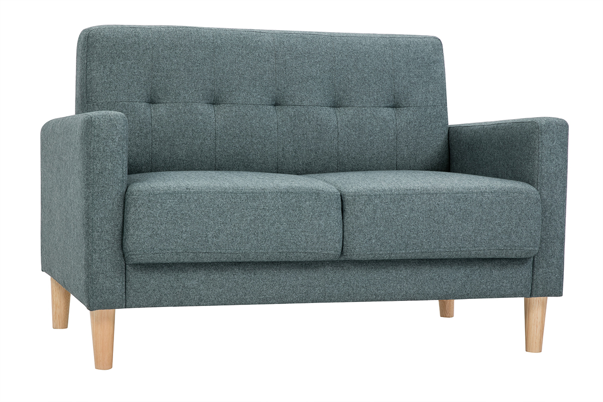 Canap scandinave 2 places en tissu vert de gris et bois clair MOON