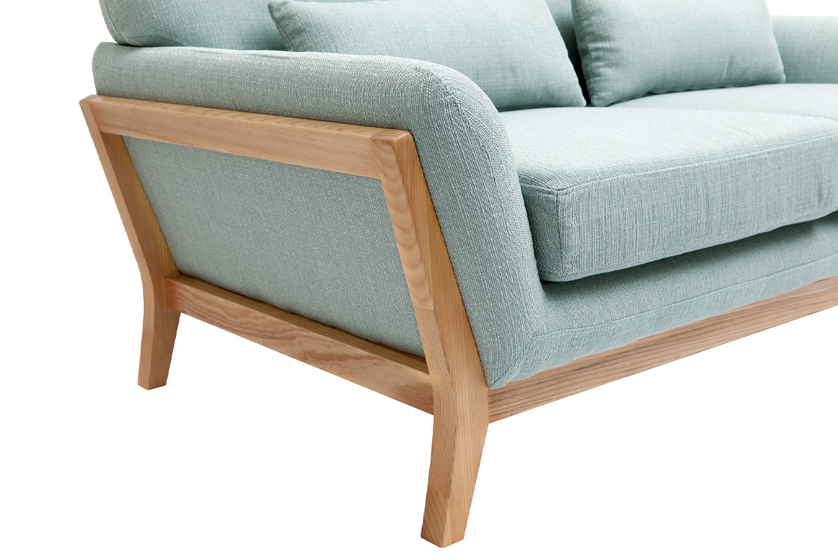 Canap scandinave 2 places en tissu vert lagon et bois clair YOKO