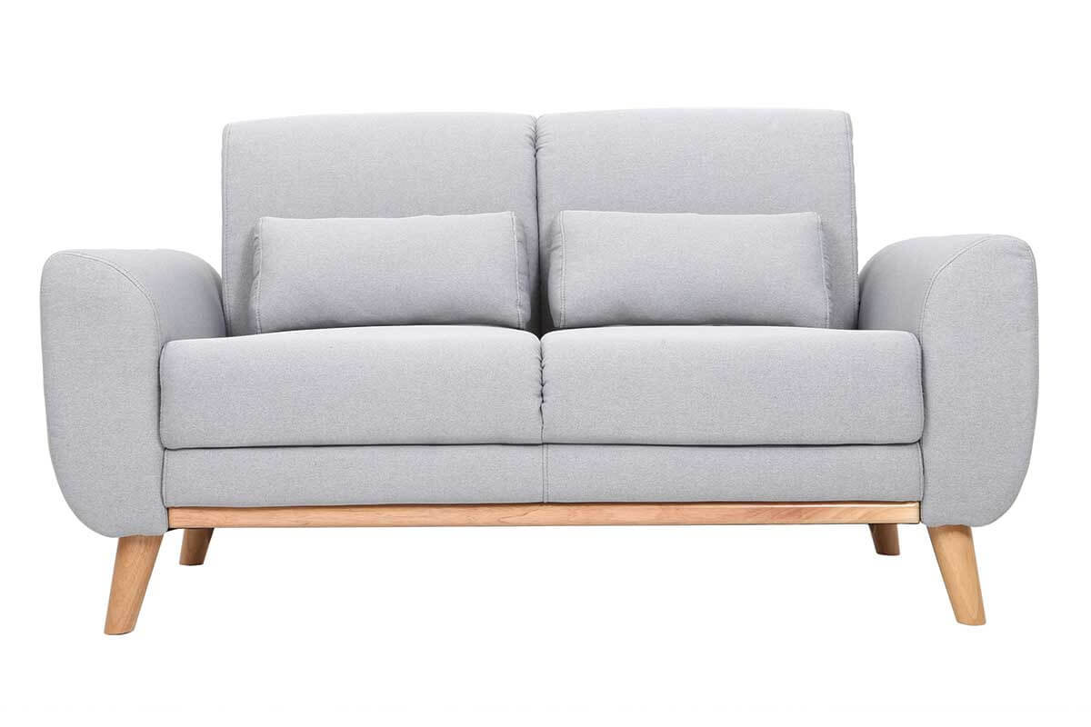 Canapé scandinave 2 places tissu gris et bois clair EKTOR ...