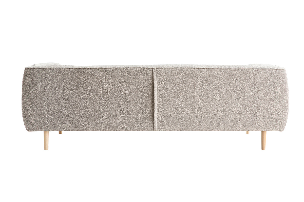 Canap scandinave 3-4 places en tissu effet laine boucle taupe et bois clair MORRIS