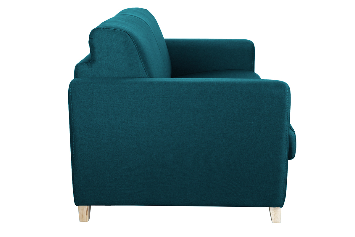 Canap scandinave 3 places bleu canard et bois GRAHAM