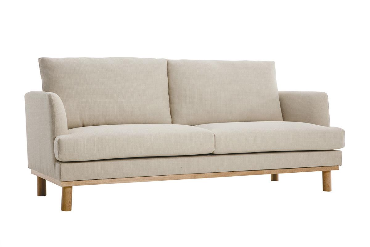 Canap scandinave 3 places en tissu beige et bois clair HOBART