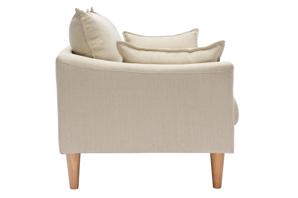 Canap scandinave 3 places en tissu beige et bois clair KATE