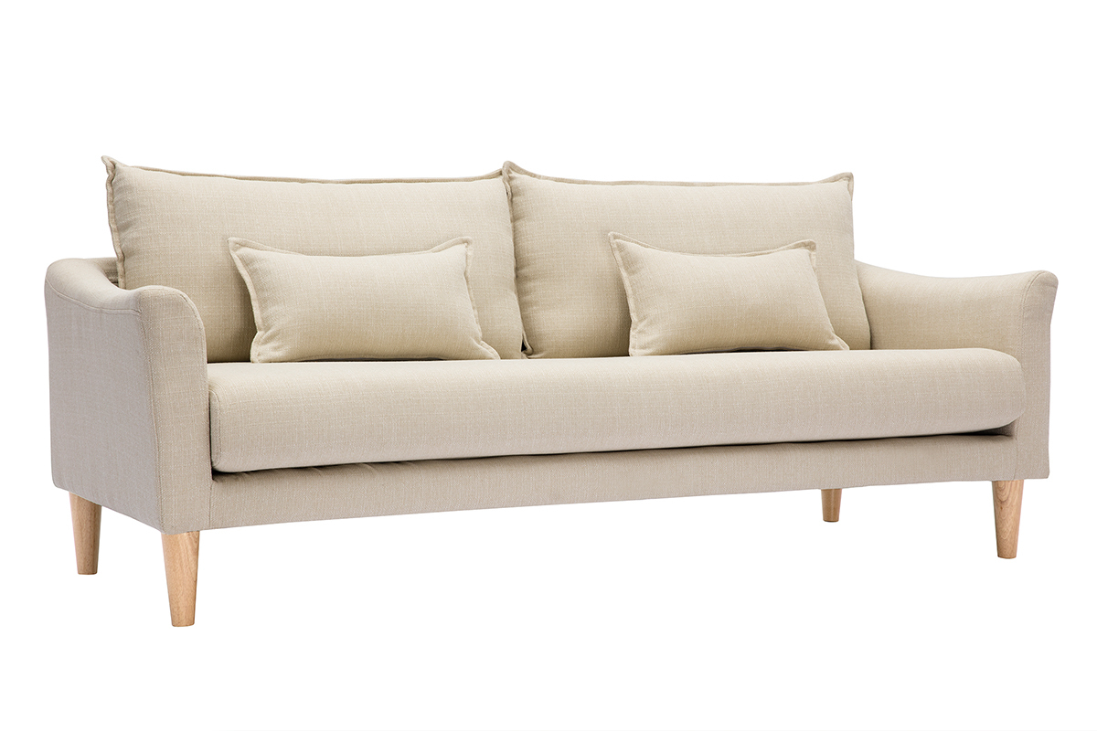 Canap scandinave 3 places en tissu beige et bois clair KATE