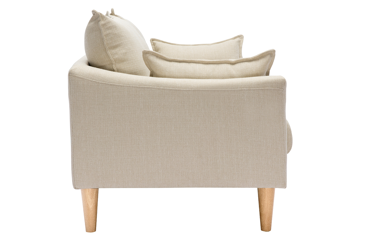 Canap scandinave 3 places en tissu beige et bois clair KATE