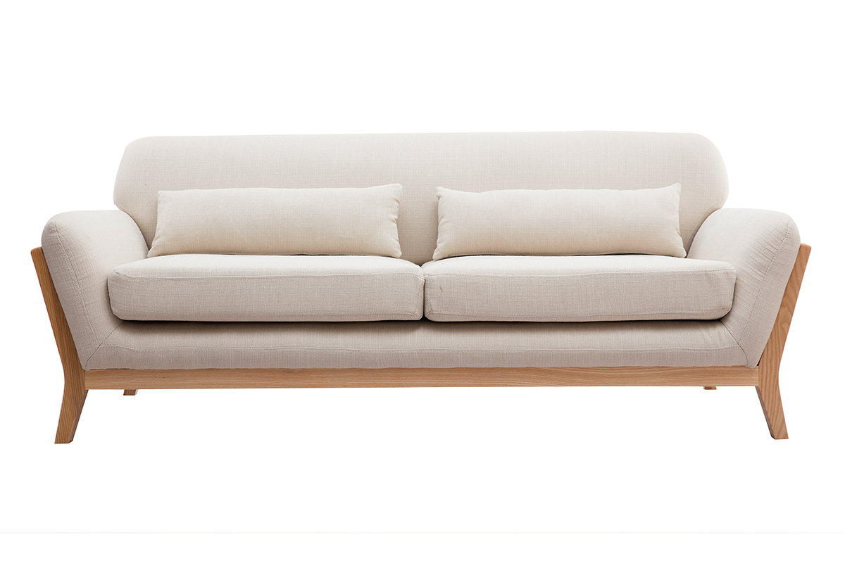 Canap scandinave 3 places en tissu beige et bois clair YOKO