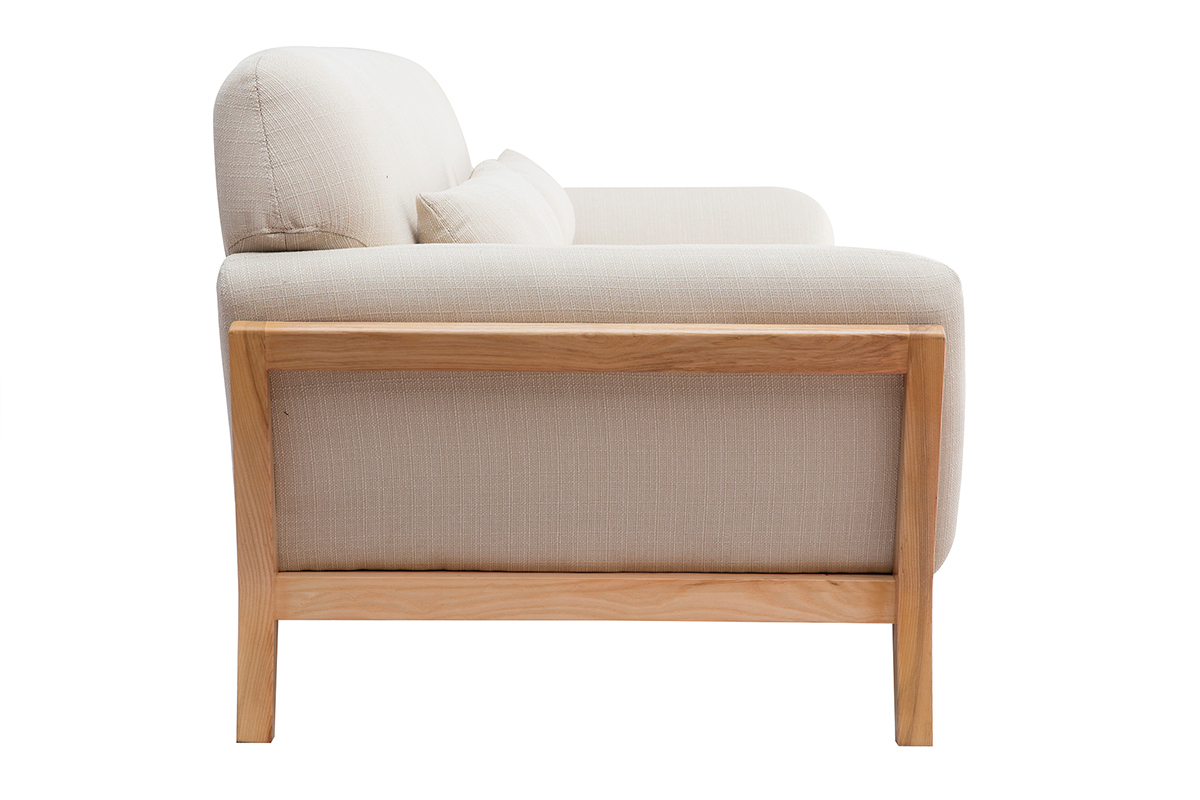 Canap scandinave 3 places en tissu beige et bois clair YOKO