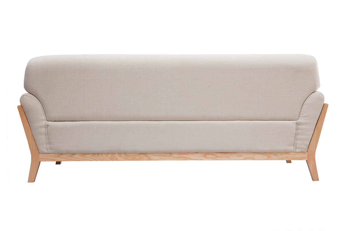 Canap scandinave 3 places en tissu beige et bois clair YOKO