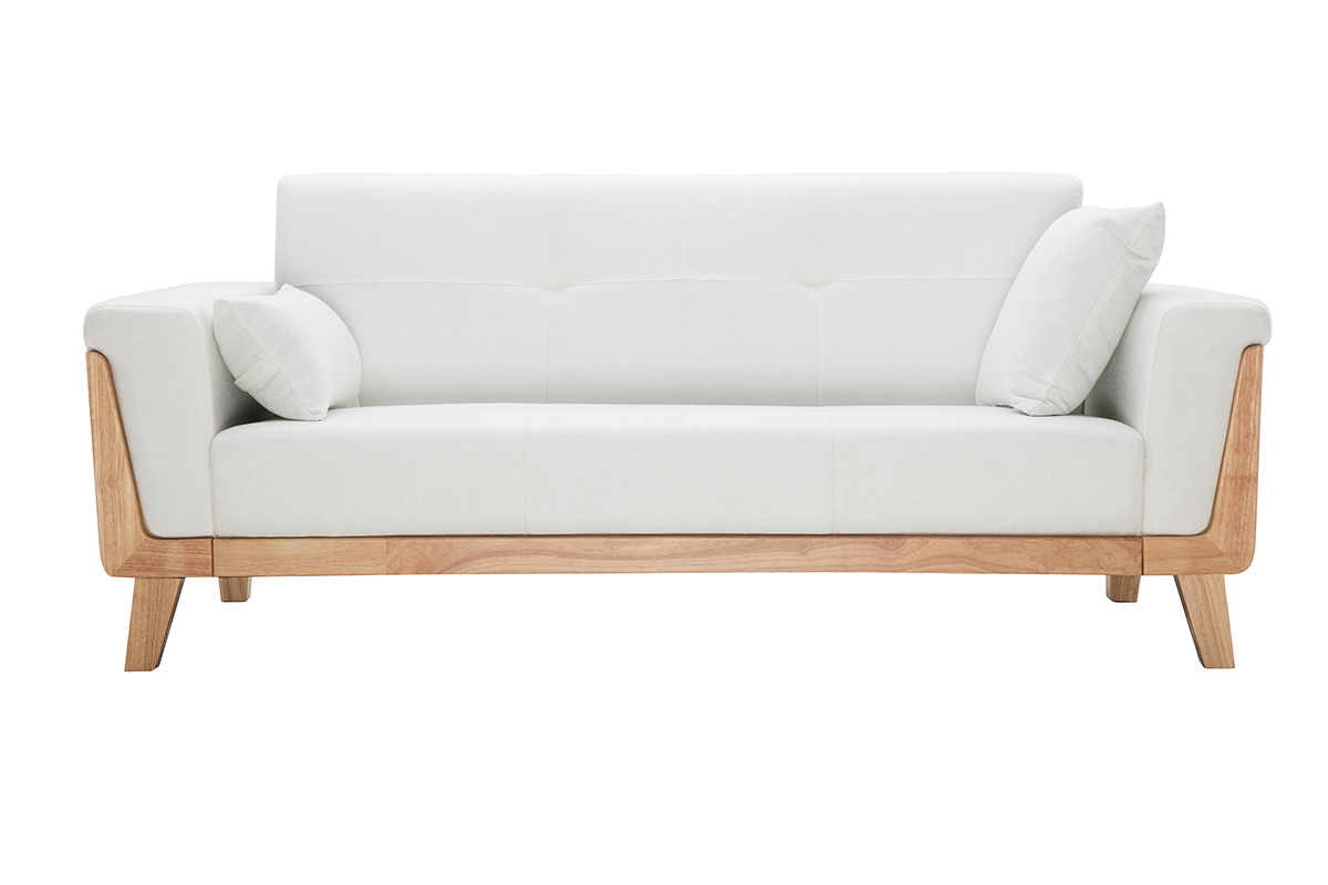 Canap scandinave 3 places en tissu blanc cass et bois clair FJORD