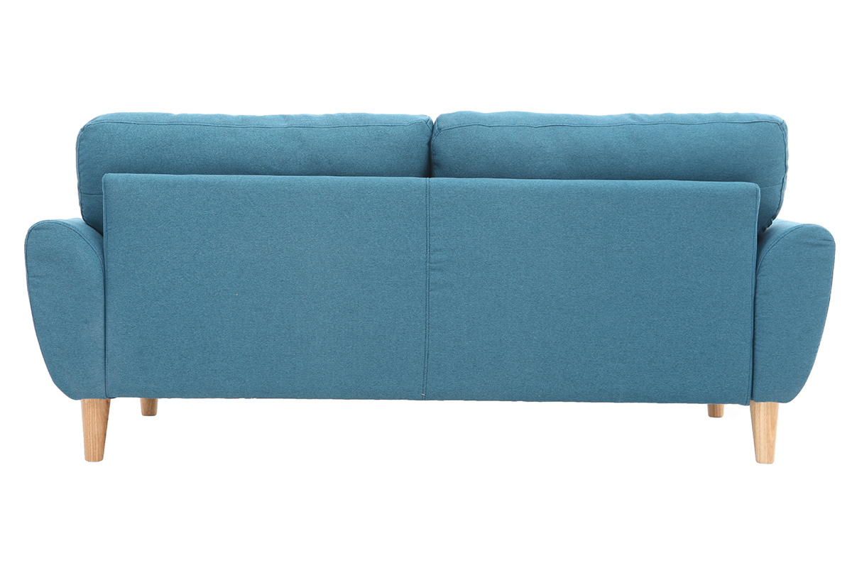 Canap scandinave 3 places en tissu bleu canard et bois clair ALICE