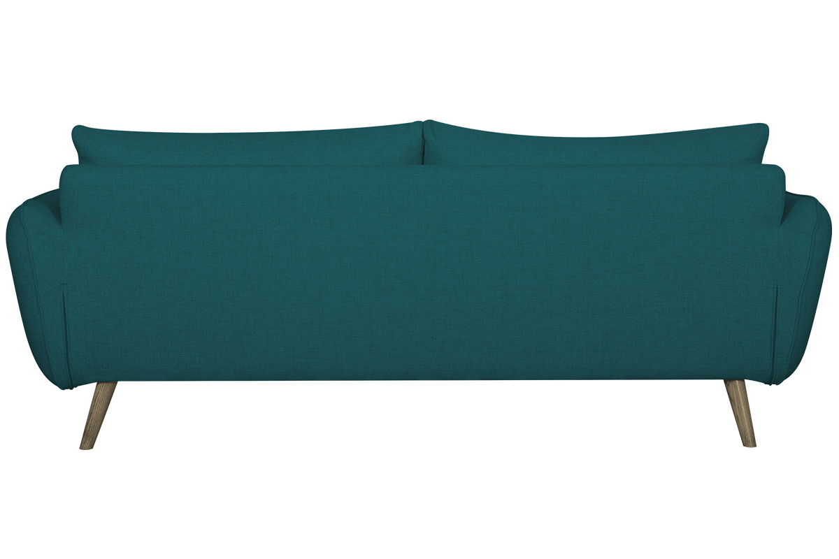 Canap scandinave 3 places en tissu bleu paon et bois clair CREEP