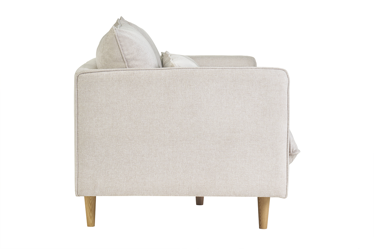 Canap scandinave 3 places en tissu effet velours textur beige et bois clair CLAYTON