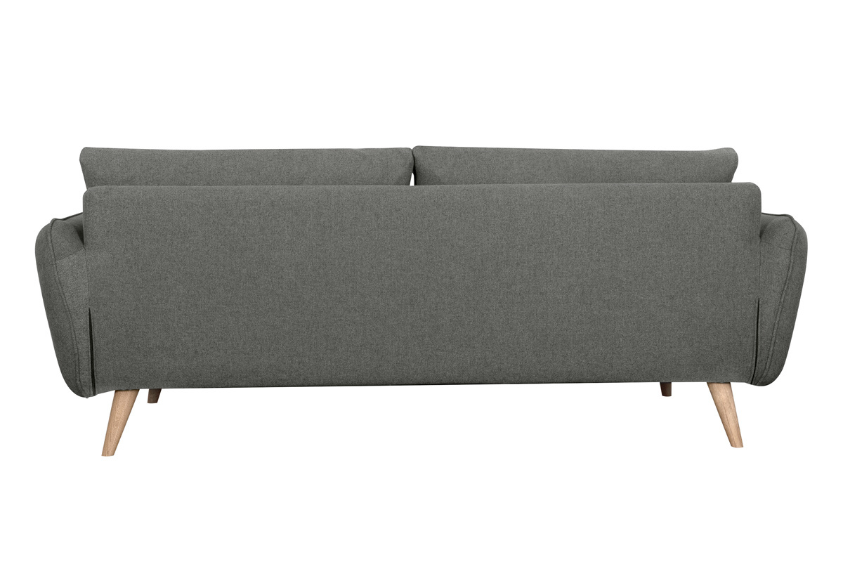 Canap scandinave 3 places en tissu gris anthracite et bois clair CREEP