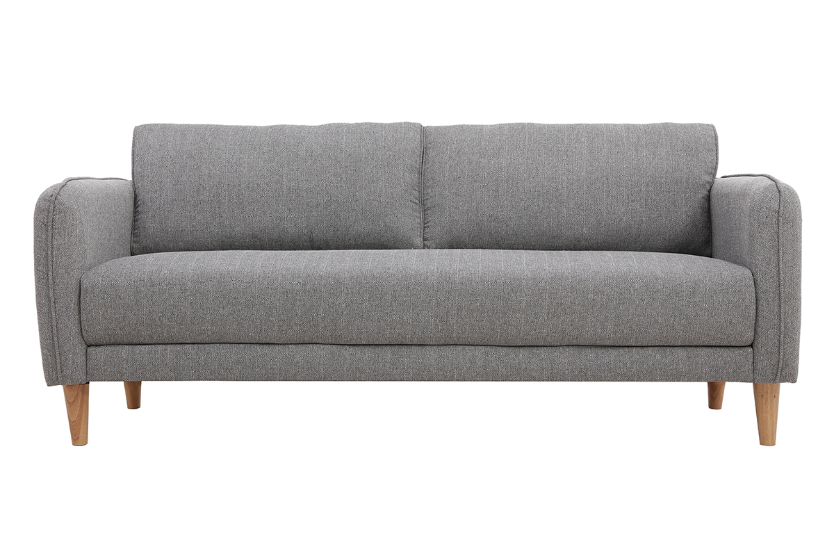 Canap scandinave 3 places en tissu gris clair et bois clair KURT