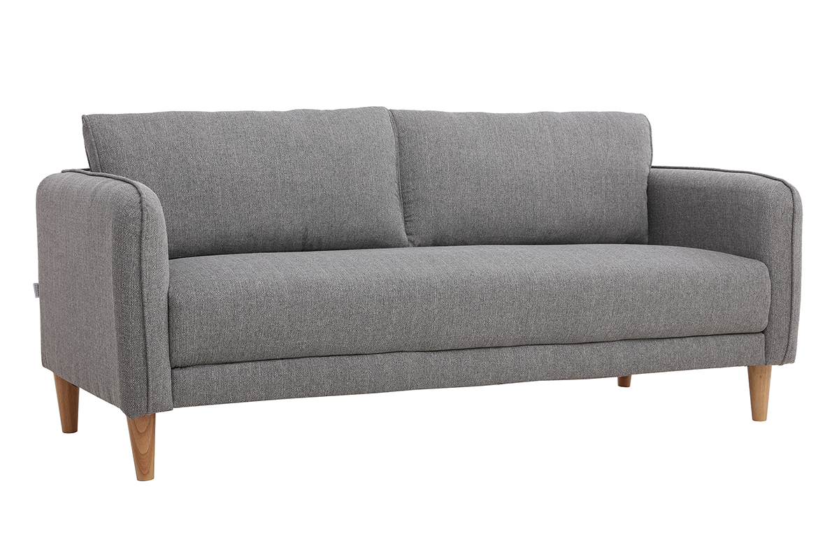 Canap scandinave 3 places en tissu gris clair et bois clair KURT