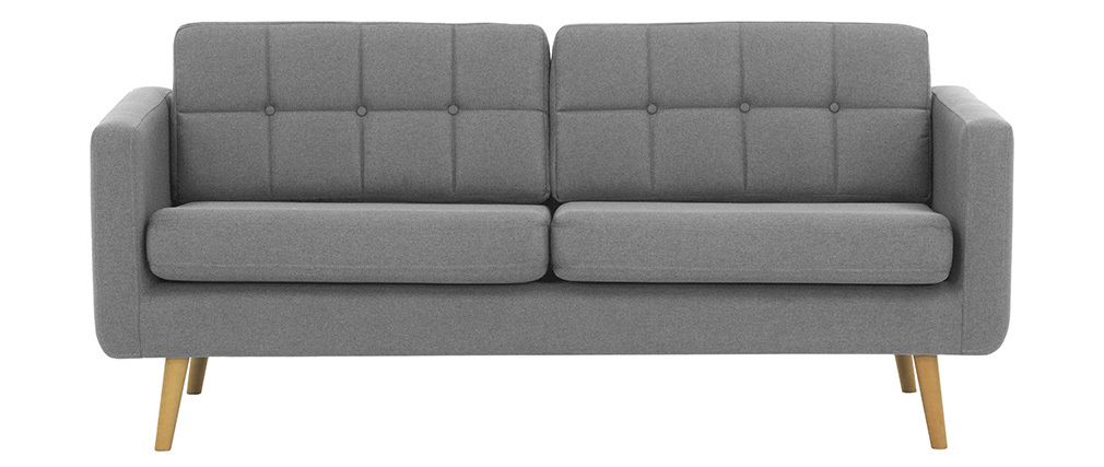 Canapé Scandinave 3 Places En Tissu Gris Clair Et Bois Elfe