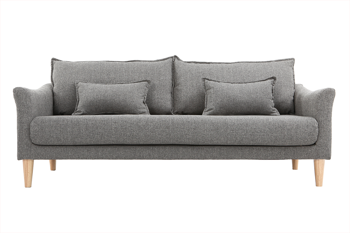 Canap scandinave 3 places en tissu gris et bois clair KATE