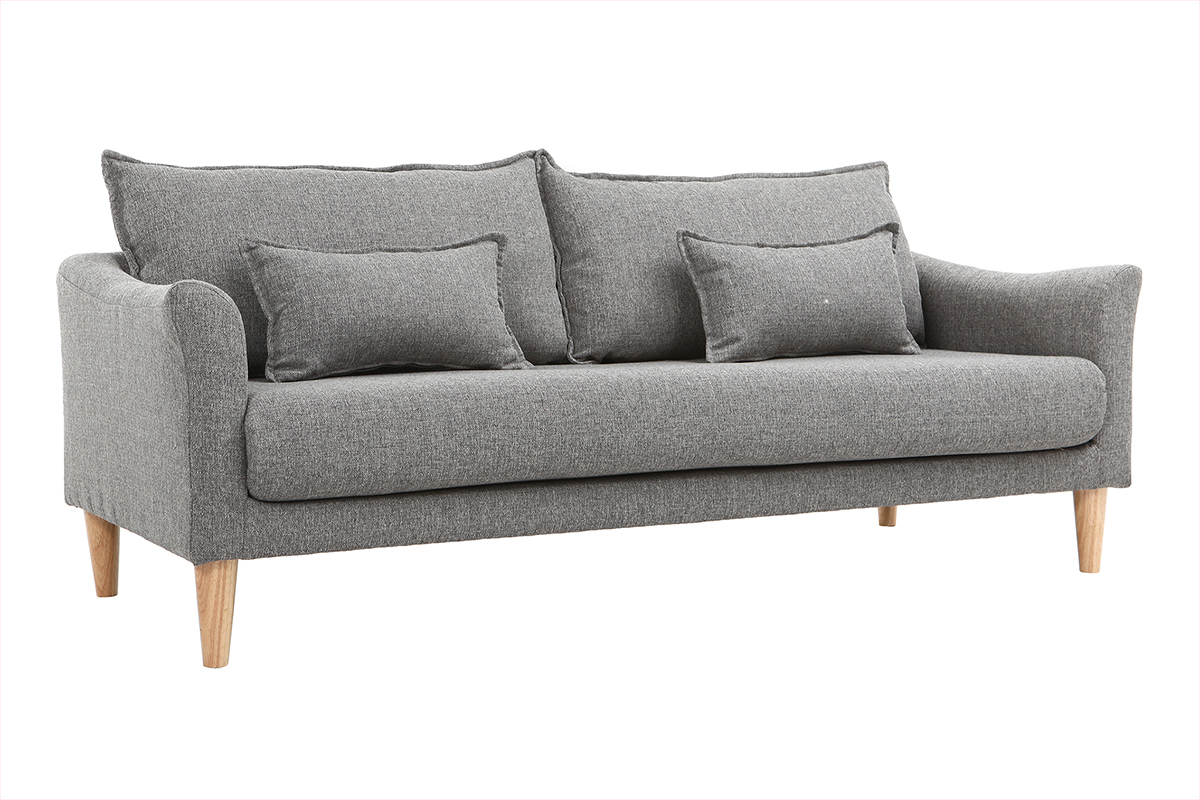 Canap scandinave 3 places en tissu gris et bois clair KATE