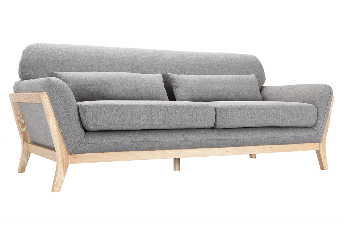 Canap scandinave 3 places en tissu gris et bois clair YOKO