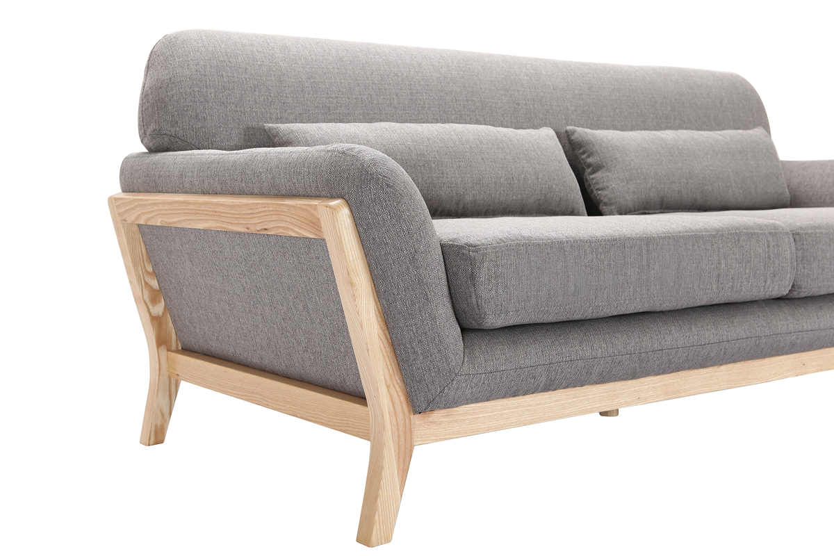 Canap scandinave 3 places en tissu gris et bois clair YOKO