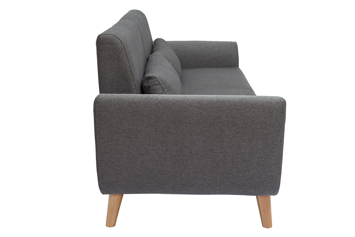 Canap scandinave 3 places en tissu gris fonc et bois clair EKTOR